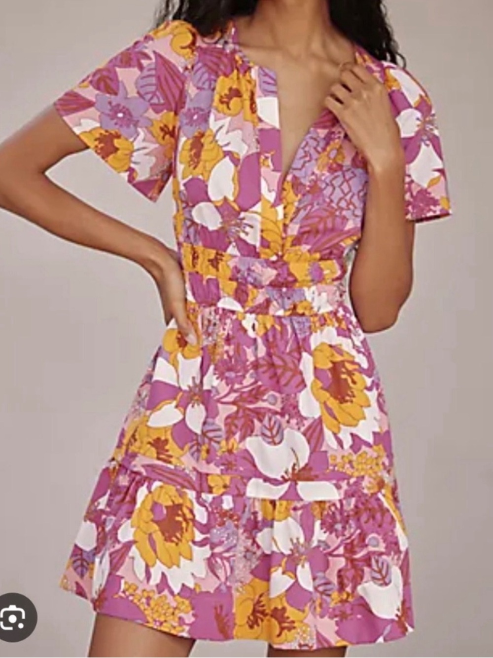Anthropologie  Floral Purple & Mustard Dress